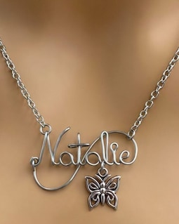 Stainless Steel Wire Name Necklace with birthstone | Personalized script jewelry