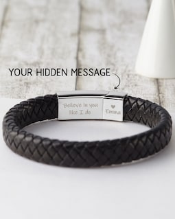 Personalized Mens Bracelet, Fathers Day Gift For Him, Hidden Message Bracelet, Custom Mens Jewelry For Husband, Boyfriend Leather Bracelet