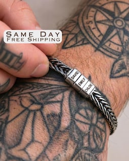 Personalized Mens Bracelet, Husband Gift, Stainless Steel Bracelet For Dad With Kids Name, Family Name Bracelet, Personalize Daddy Bracelet
