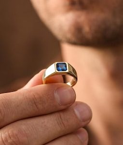 Custom Men’s Birthstone Ring, Personalised Signet Ring for Men, Engraved Ring, Birthday Gift for Him, Father’s Day Gift, Anniversary Gift