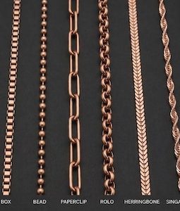 Handmade Copper Necklace Chain Solid Copper Jewelry Chain Snake Box Rolo Paperclip Herringbone Wheat Trace Chain Gift for Her