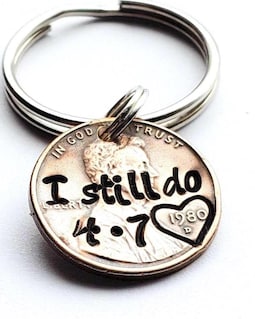 Copper Anniversary Gift, 7th Anniversary, Penny Keychain Personalized with "I still do" & Your Anniversary Date, For Husband or Wife, Unique