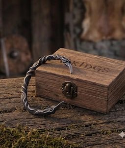 Viking Raven Bracelet for Men, Stainless Steel Norse Cuff Bracelet, Nordic Raven Wristband, Viking Jewelry Gift with Wooden Box