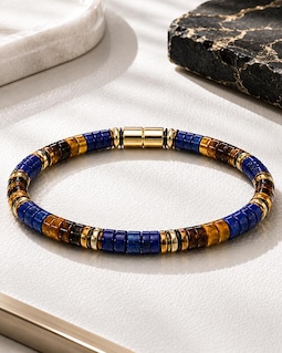 6mm Heishi Lapis Lazuli Tiger Eye Bracelet. Magnetic Clasp Mens Bracelet. Luxury Gemstone Jewelry. Gift for Him. Handmade